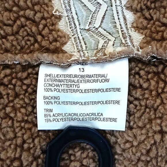 Vintage Alibi Embroidered Suede & Fur Aztec Print Waistcoat Vest Jacket Size 13 - Picture 7 of 10